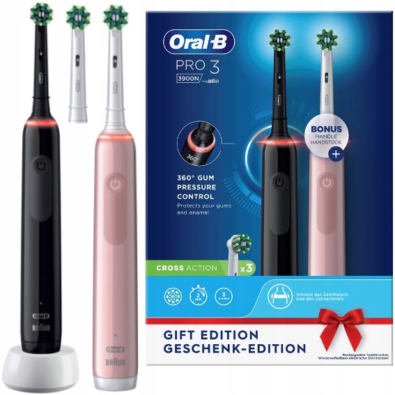 Szczoteczka Elektryczna Oral-B Pro 3 3900N Duo Różowa i Czarna