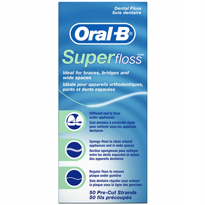 Nić Dentystyczna Oral-B Super Floss do Czyszczenia Aparatów (50szt.)
